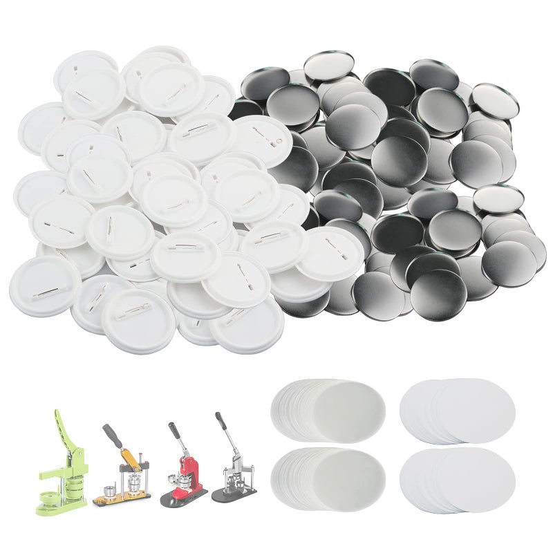 Mostme 200 Sets 58mm/2.25 inch Button Supplies Button Parts for Button Maker Machine 58mm  Round Badge Blank Button Pins  includes Plastic Button Pin Back Cover  Metal Cover  Clear Film&Blank Paper - Image 1